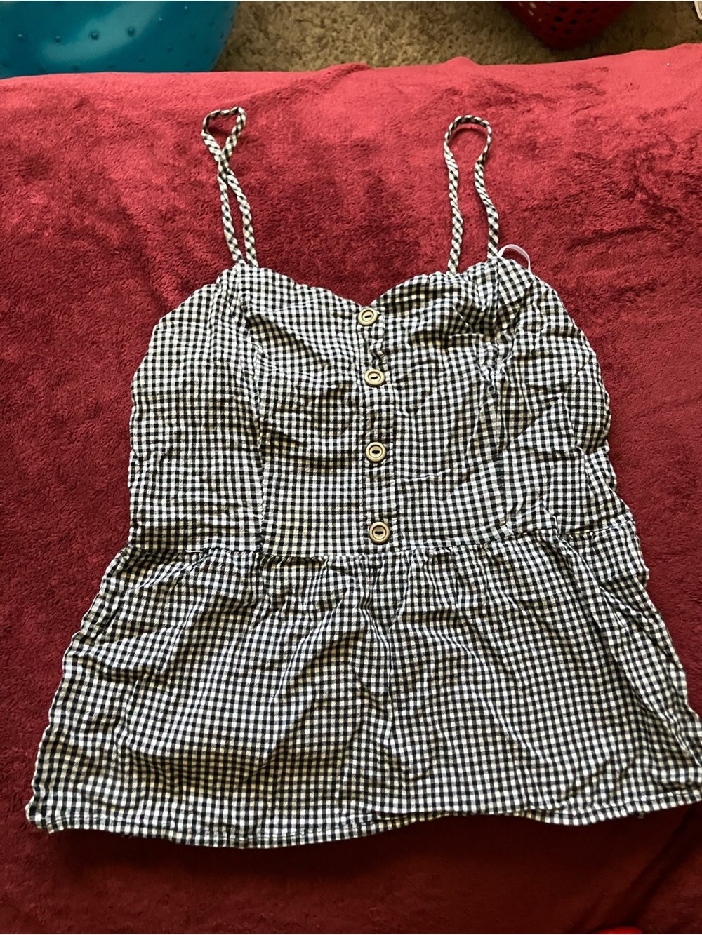 Potter's Pot Black and White Gingham Button Cami Top